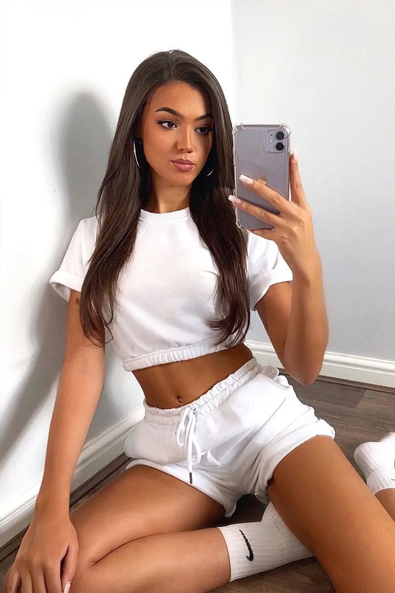White Sweat Top Shorts Loungewear Co-ord - Indee