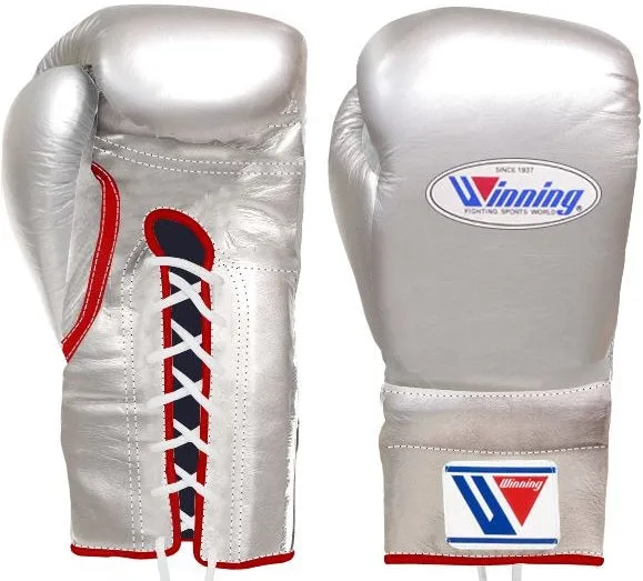 Winning Lace-up Boxing Gloves - Silver · Red