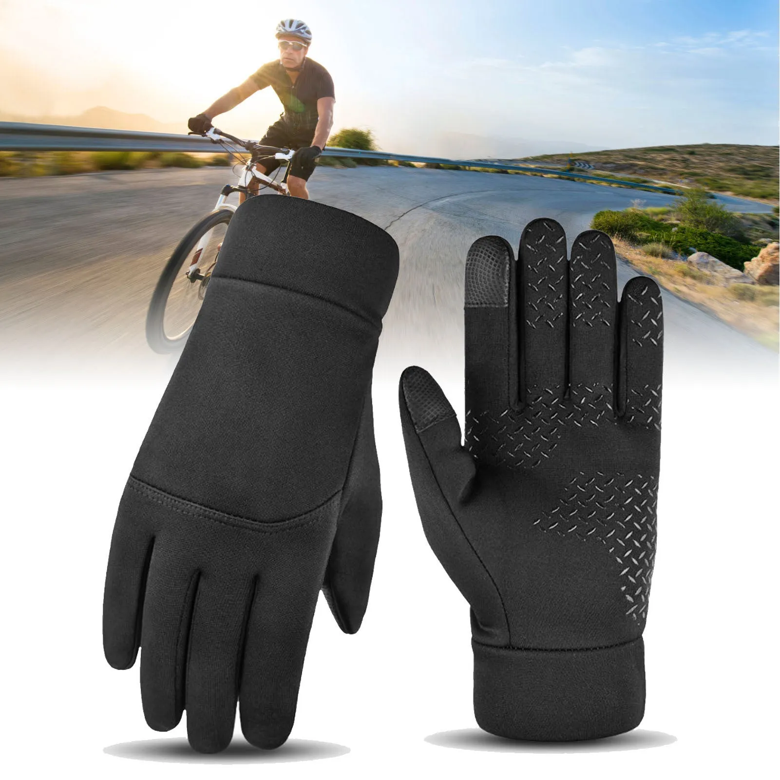 Winter Men Gloves Touch Screen Windproof Waterproof Brushed Gloves For Outdoor Sports Activities Skiing Black L