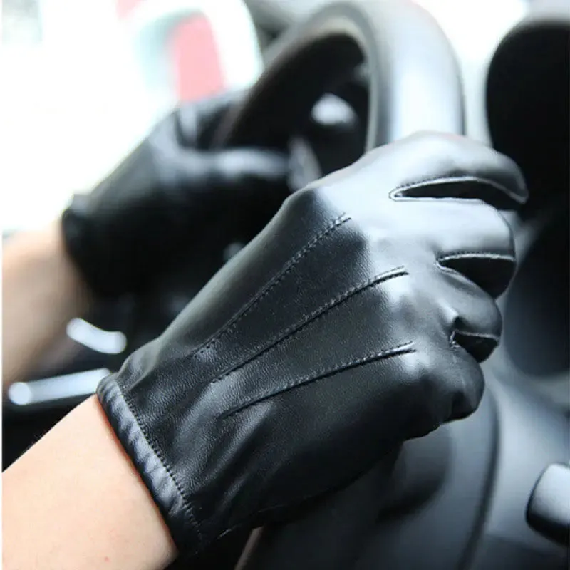 Winter PU Leather Gloves - Touchscreen Cashmere-Lined