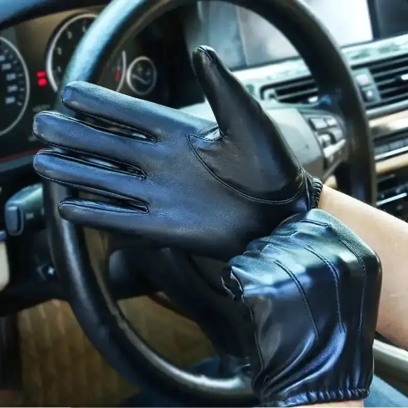 Winter PU Leather Gloves - Touchscreen Cashmere-Lined