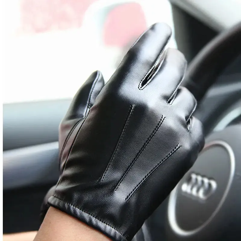 Winter PU Leather Gloves - Touchscreen Cashmere-Lined