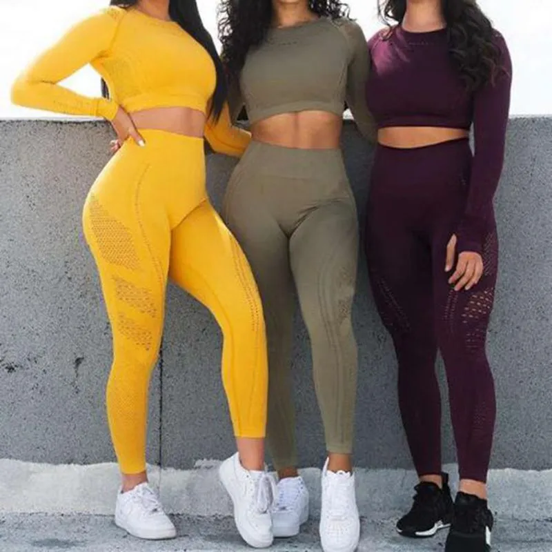Women Long Sleeve Fitness Workout Sports Running Thin Yoga Sets
