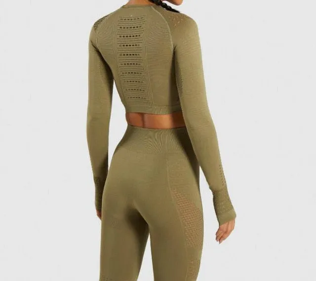Women Long Sleeve Fitness Workout Sports Running Thin Yoga Sets