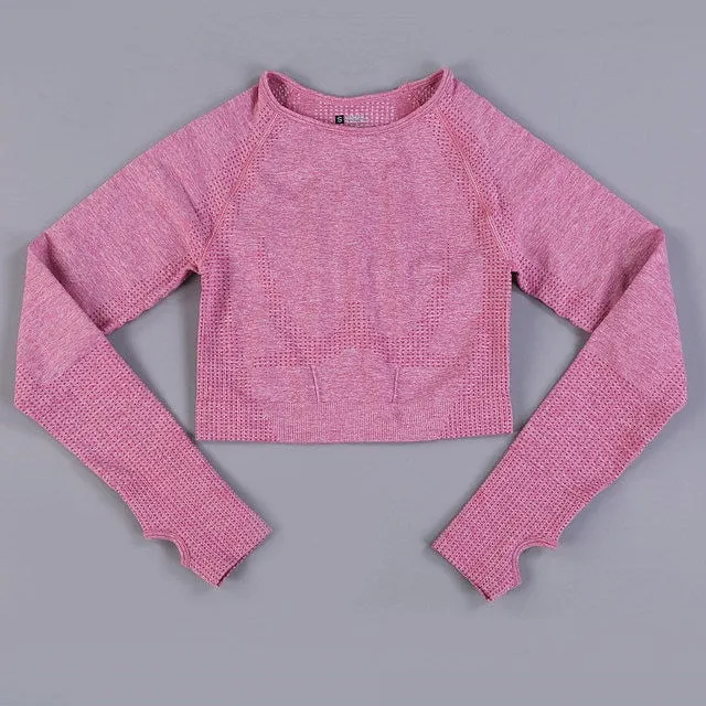 Women Long Sleeve Gym Crop Top Sports