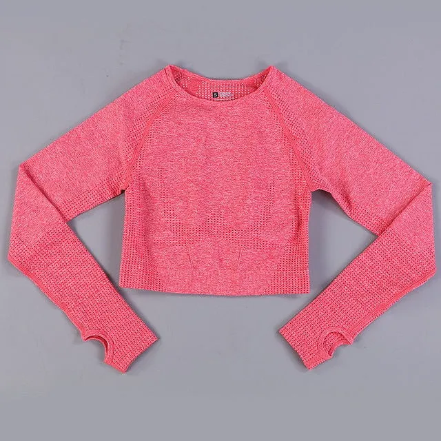Women Long Sleeve Gym Crop Top Sports