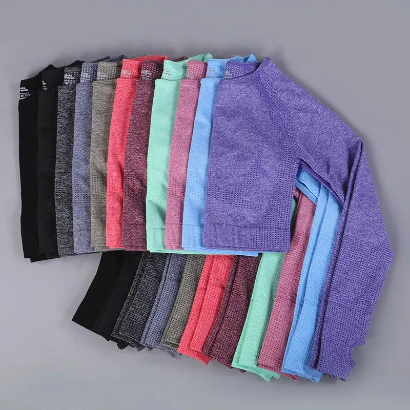 Women Long Sleeve Gym Crop Top Sports
