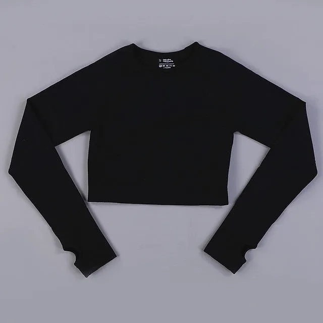 Women Long Sleeve Gym Crop Top Sports