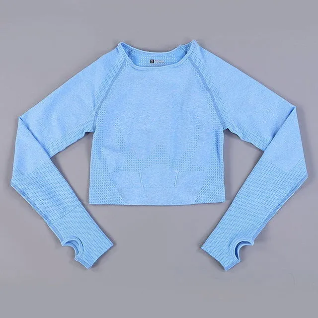Women Long Sleeve Gym Crop Top Sports