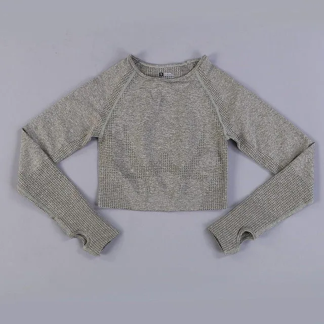 Women Long Sleeve Gym Crop Top Sports