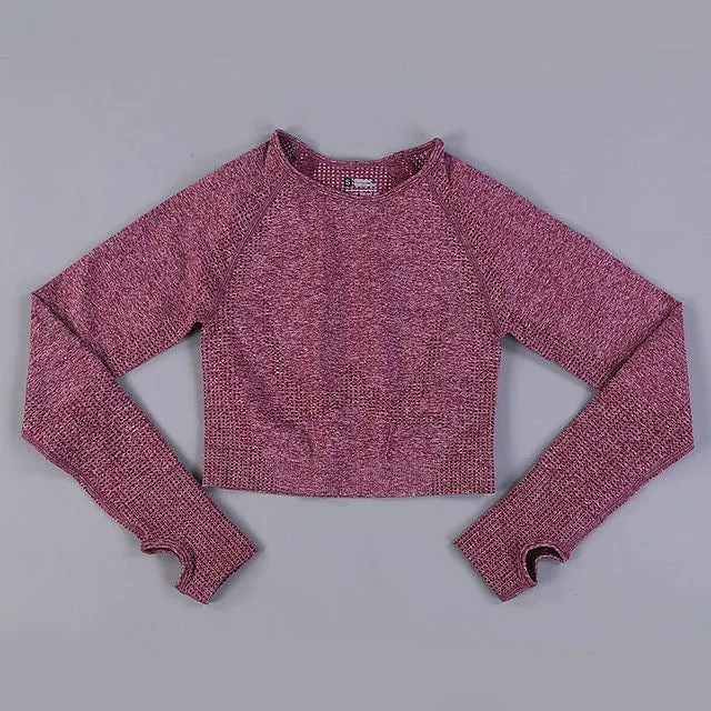 Women Long Sleeve Gym Crop Top Sports