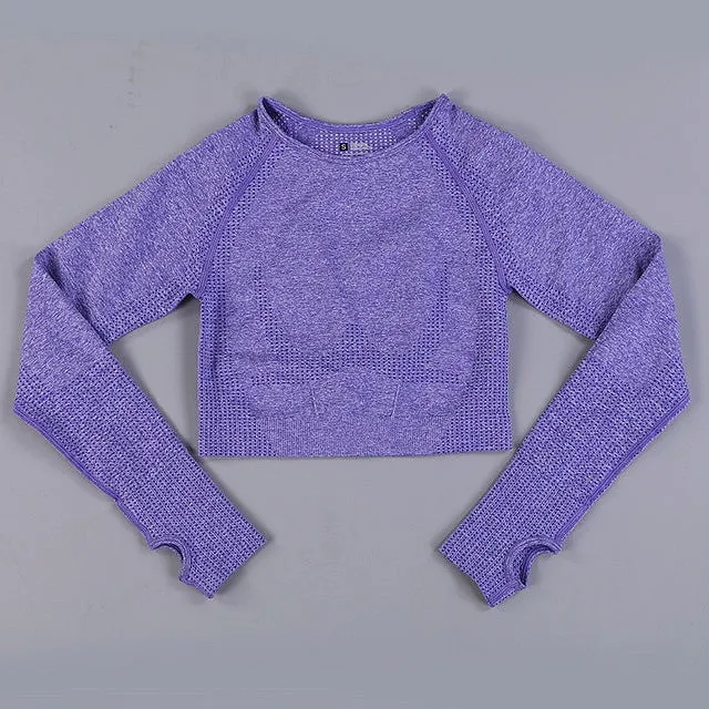Women Long Sleeve Gym Crop Top Sports