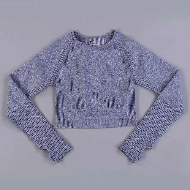 Women Long Sleeve Gym Crop Top Sports