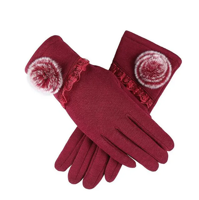 Women Wrist Warm Woolen Mittens Female Luvas Genuine Rabbit Fur Gloves Cashmere Winter Girls Elegant Glove For Lady Bowknot