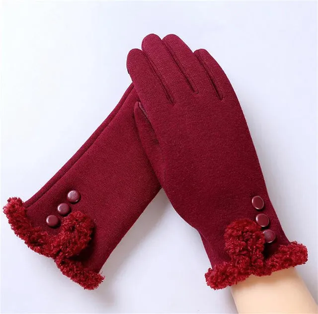 Women Wrist Warm Woolen Mittens Female Luvas Genuine Rabbit Fur Gloves Cashmere Winter Girls Elegant Glove For Lady Bowknot