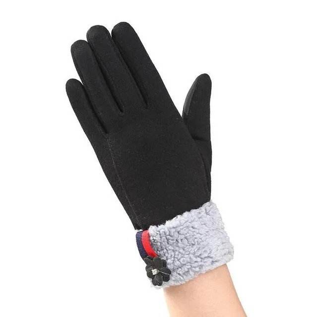 Women Wrist Warm Woolen Mittens Female Luvas Genuine Rabbit Fur Gloves Cashmere Winter Girls Elegant Glove For Lady Bowknot