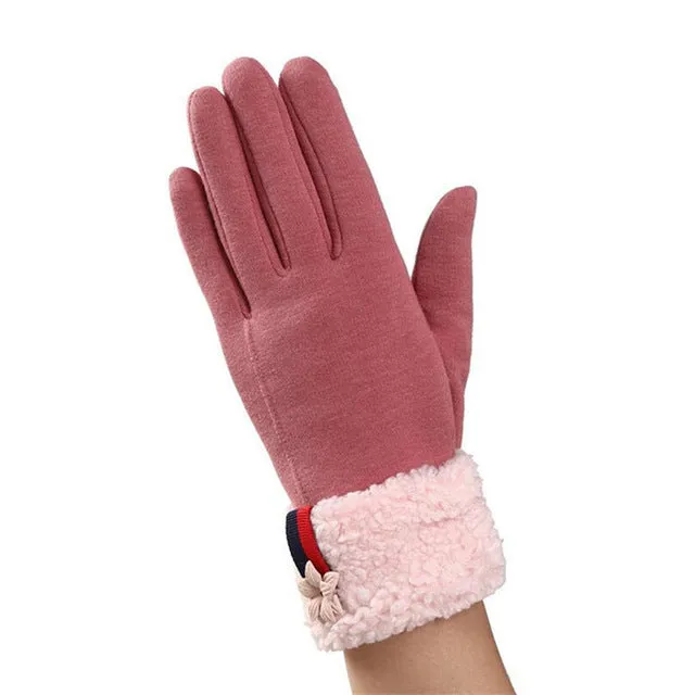 Women Wrist Warm Woolen Mittens Female Luvas Genuine Rabbit Fur Gloves Cashmere Winter Girls Elegant Glove For Lady Bowknot