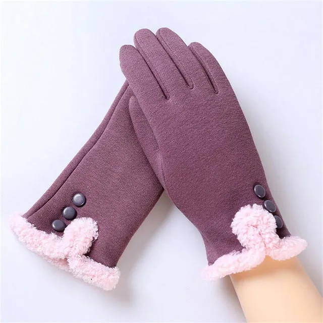 Women Wrist Warm Woolen Mittens Female Luvas Genuine Rabbit Fur Gloves Cashmere Winter Girls Elegant Glove For Lady Bowknot