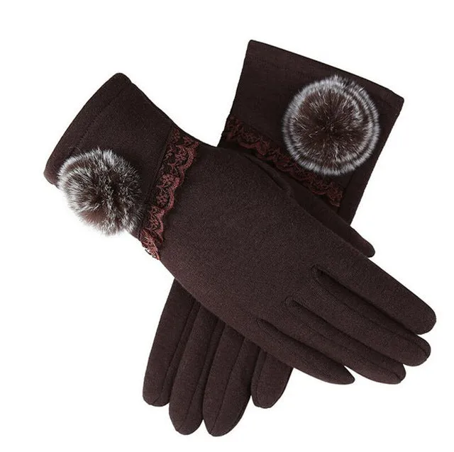 Women Wrist Warm Woolen Mittens Female Luvas Genuine Rabbit Fur Gloves Cashmere Winter Girls Elegant Glove For Lady Bowknot