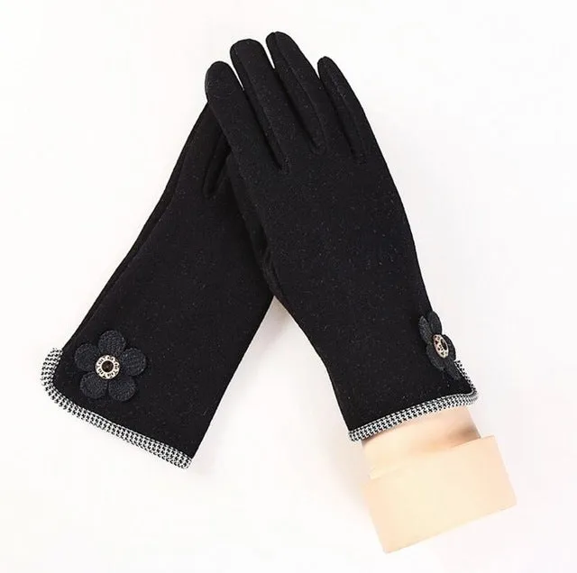 Women Wrist Warm Woolen Mittens Female Luvas Genuine Rabbit Fur Gloves Cashmere Winter Girls Elegant Glove For Lady Bowknot