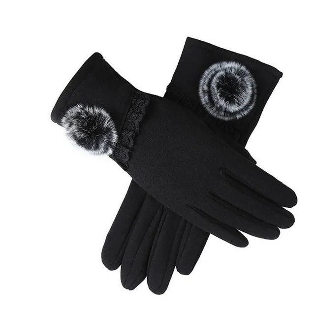 Women Wrist Warm Woolen Mittens Female Luvas Genuine Rabbit Fur Gloves Cashmere Winter Girls Elegant Glove For Lady Bowknot