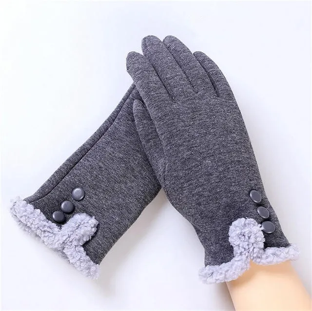 Women Wrist Warm Woolen Mittens Female Luvas Genuine Rabbit Fur Gloves Cashmere Winter Girls Elegant Glove For Lady Bowknot