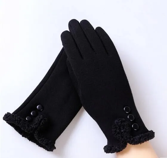 Women Wrist Warm Woolen Mittens Female Luvas Genuine Rabbit Fur Gloves Cashmere Winter Girls Elegant Glove For Lady Bowknot