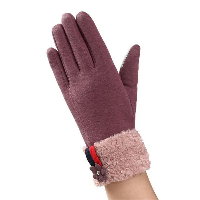 Women Wrist Warm Woolen Mittens Female Luvas Genuine Rabbit Fur Gloves Cashmere Winter Girls Elegant Glove For Lady Bowknot