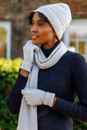 Women's 2pc 100% Pure Cashmere Cable Knit Hat & Glove Set - OUTLET - FINAL SALE