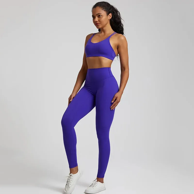 Women's Buttery Soft Yoga Set - High Waist Gym Leggings & Crisscross Sports Bra