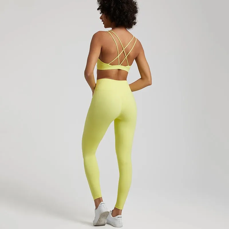 Women's Buttery Soft Yoga Set - High Waist Gym Leggings & Crisscross Sports Bra