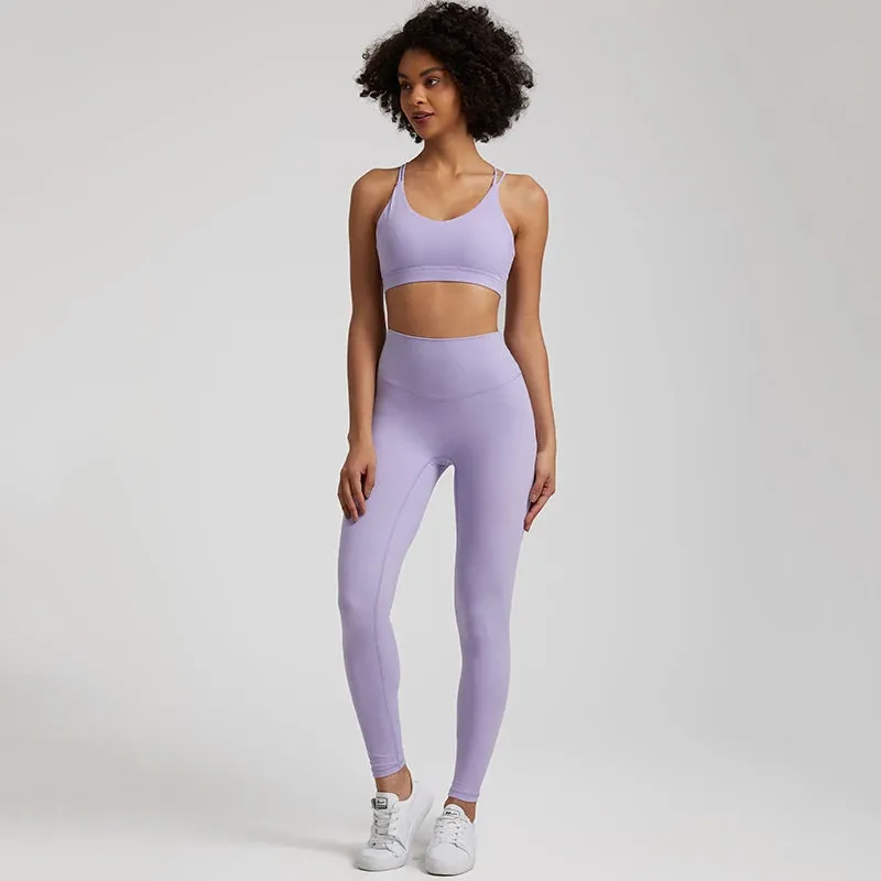 Women's Buttery Soft Yoga Set - High Waist Gym Leggings & Crisscross Sports Bra