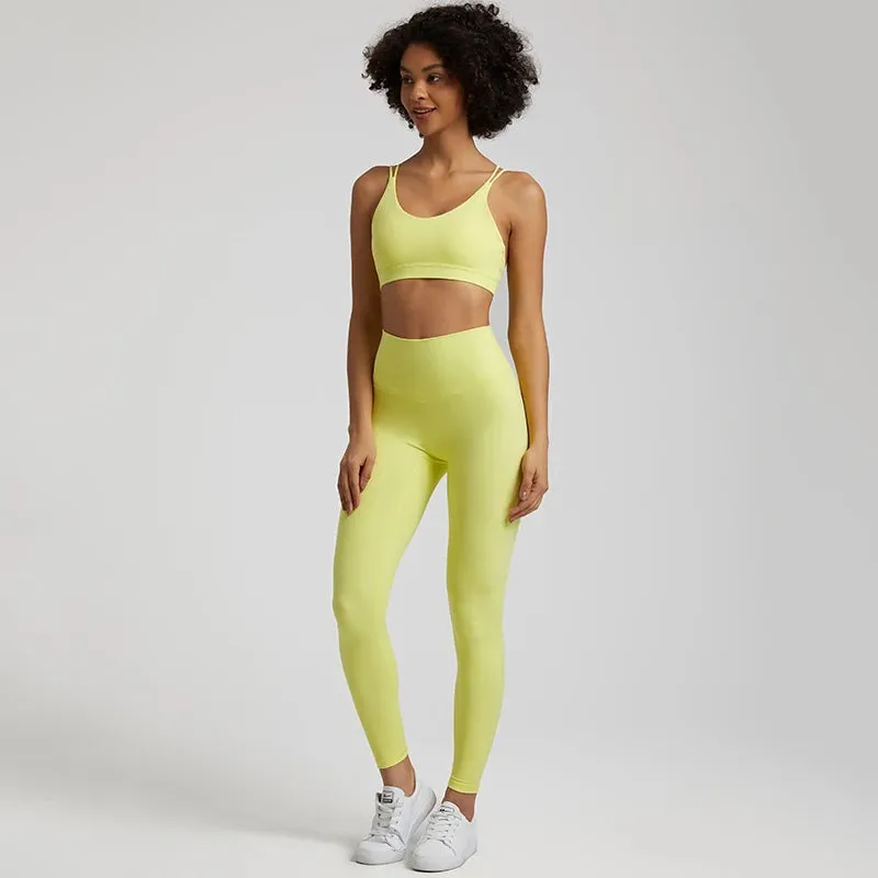 Women's Buttery Soft Yoga Set - High Waist Gym Leggings & Crisscross Sports Bra