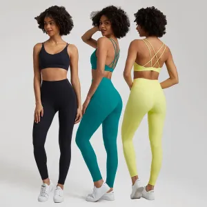 Women's Buttery Soft Yoga Set - High Waist Gym Leggings & Crisscross Sports Bra