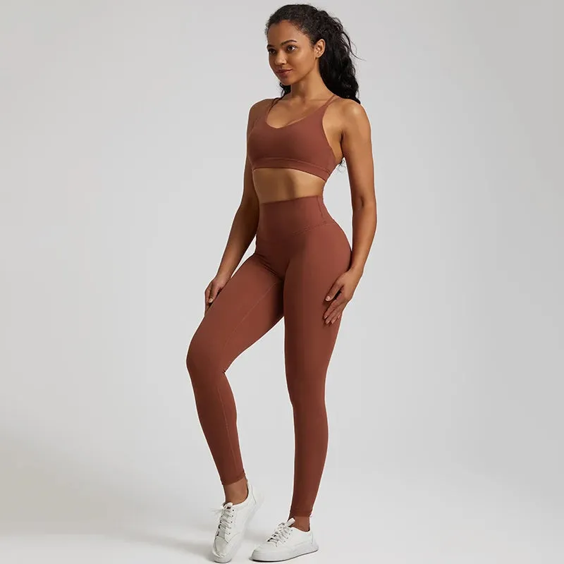 Women's Buttery Soft Yoga Set - High Waist Gym Leggings & Crisscross Sports Bra