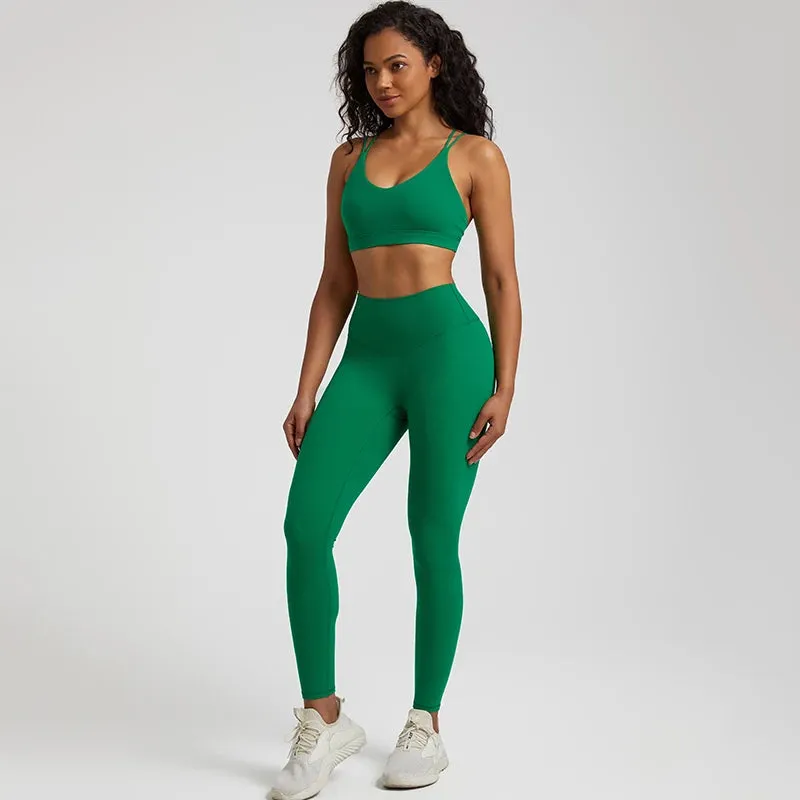Women's Buttery Soft Yoga Set - High Waist Gym Leggings & Crisscross Sports Bra