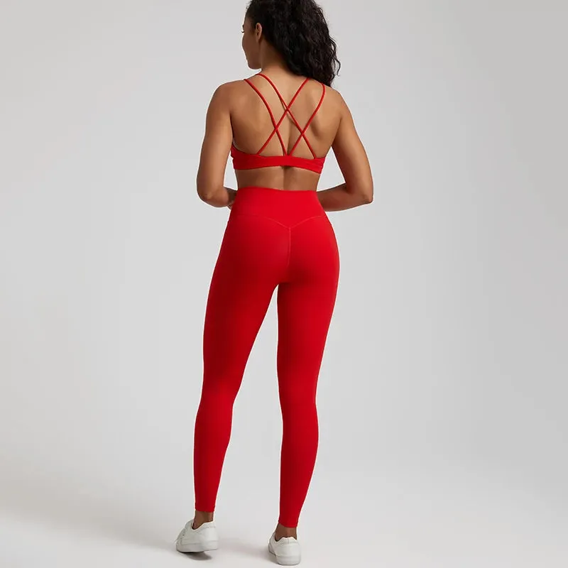 Women's Buttery Soft Yoga Set - High Waist Gym Leggings & Crisscross Sports Bra