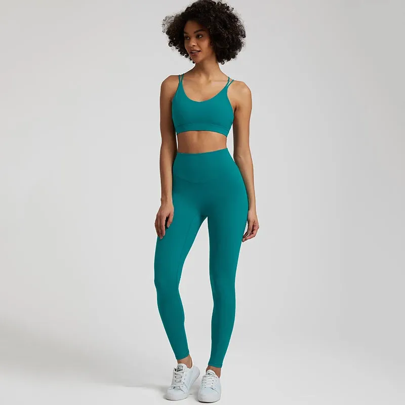 Women's Buttery Soft Yoga Set - High Waist Gym Leggings & Crisscross Sports Bra