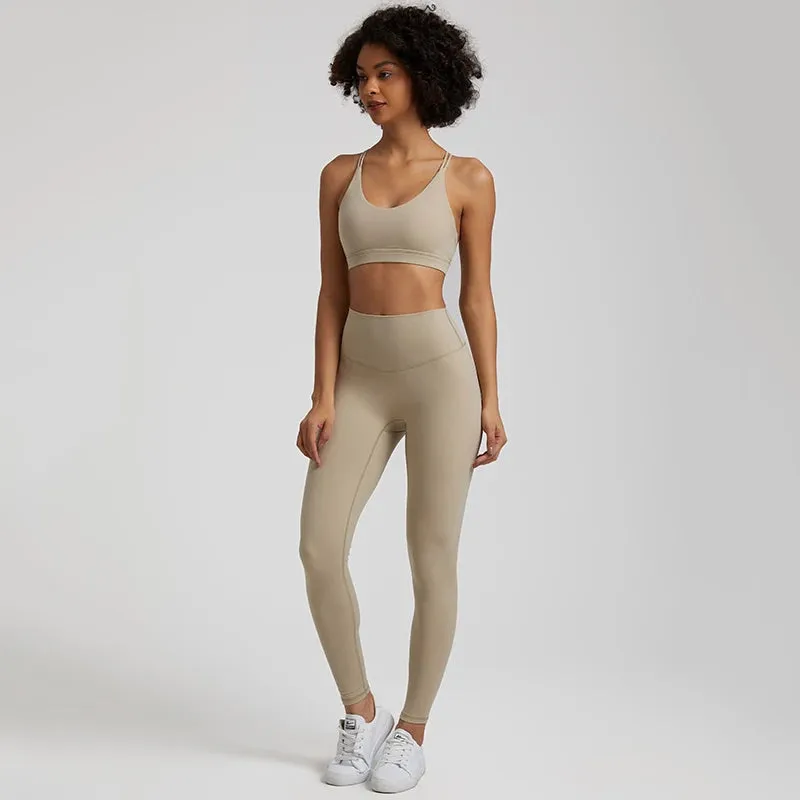 Women's Buttery Soft Yoga Set - High Waist Gym Leggings & Crisscross Sports Bra