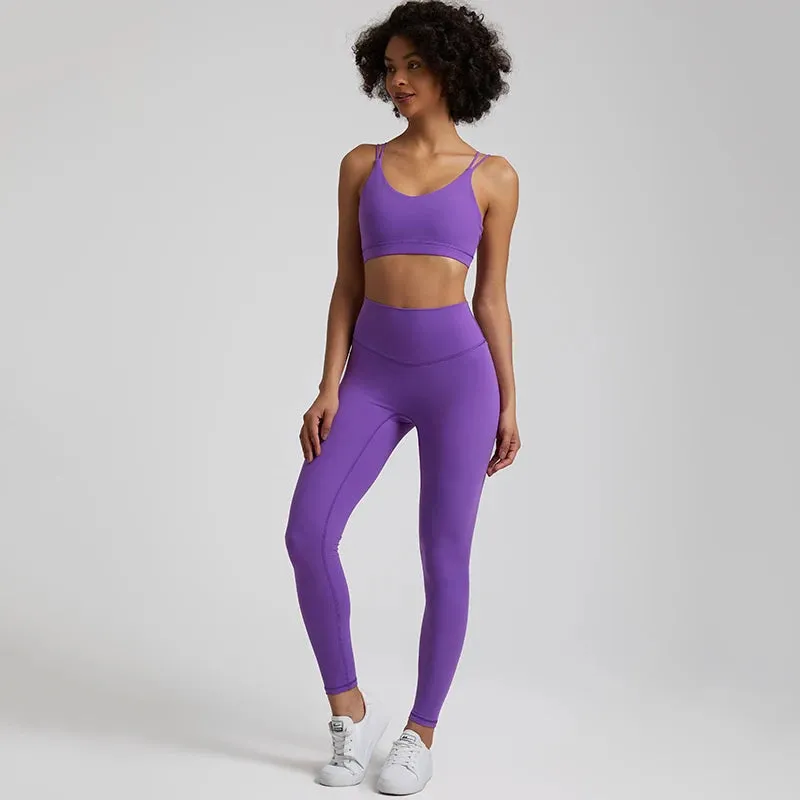 Women's Buttery Soft Yoga Set - High Waist Gym Leggings & Crisscross Sports Bra