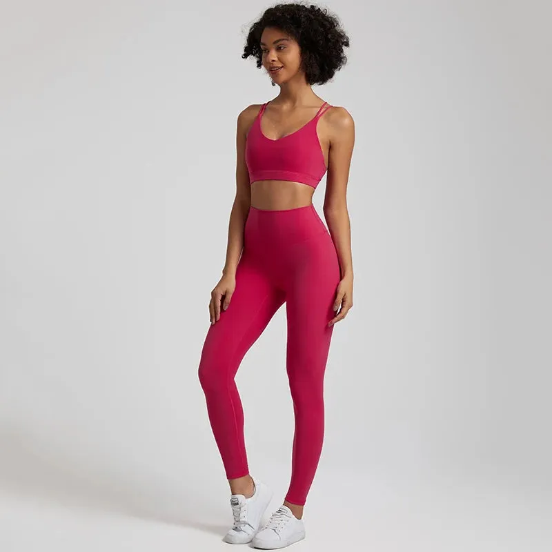 Women's Buttery Soft Yoga Set - High Waist Gym Leggings & Crisscross Sports Bra