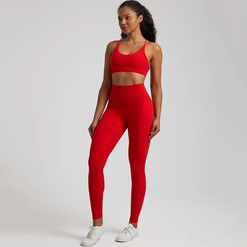Women's Buttery Soft Yoga Set - High Waist Gym Leggings & Crisscross Sports Bra