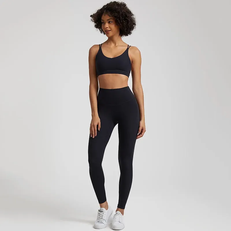 Women's Buttery Soft Yoga Set - High Waist Gym Leggings & Crisscross Sports Bra
