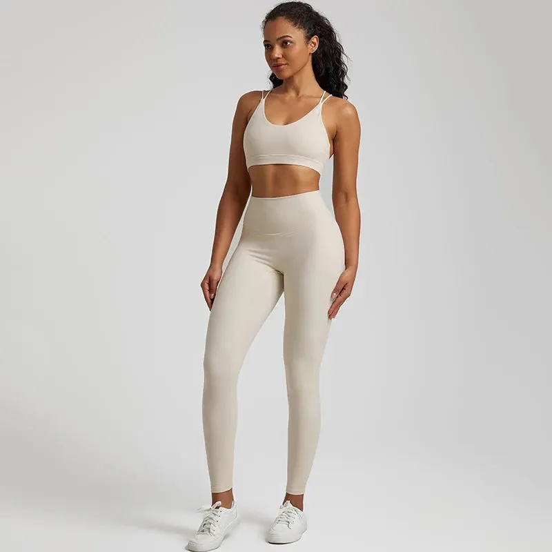 Women's Buttery Soft Yoga Set - High Waist Gym Leggings & Crisscross Sports Bra