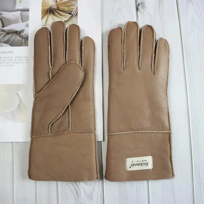 Women's fur Sheep Skin gloves Leather color warm winter wool lining wind and cold gloves