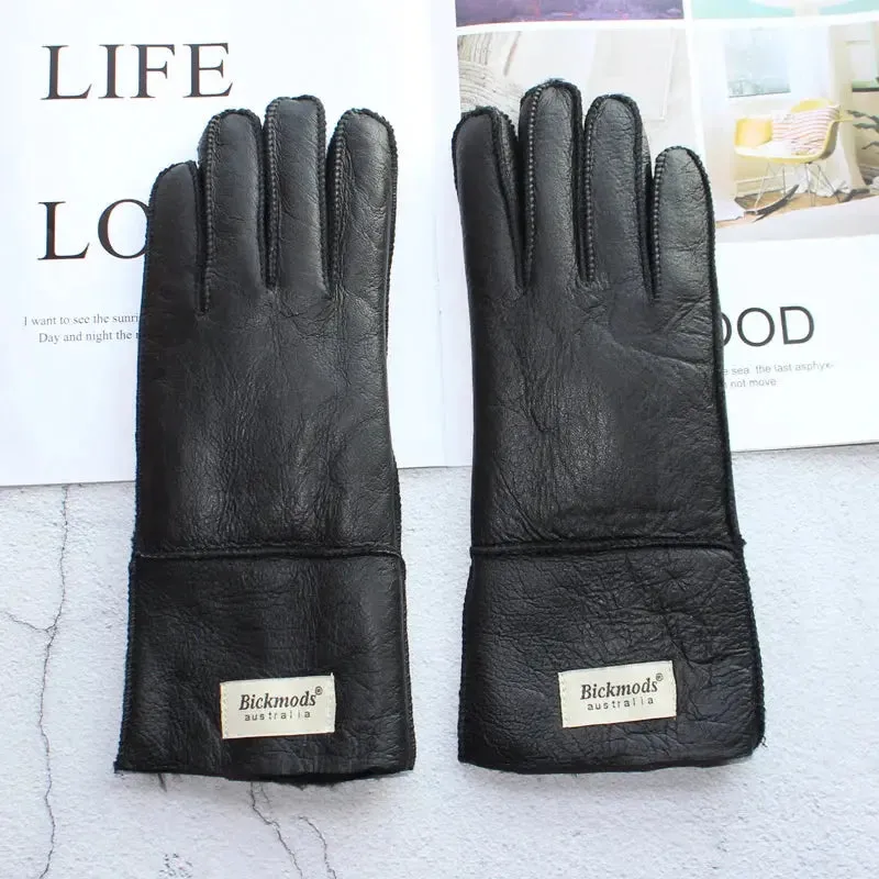 Women's fur Sheep Skin gloves Leather color warm winter wool lining wind and cold gloves