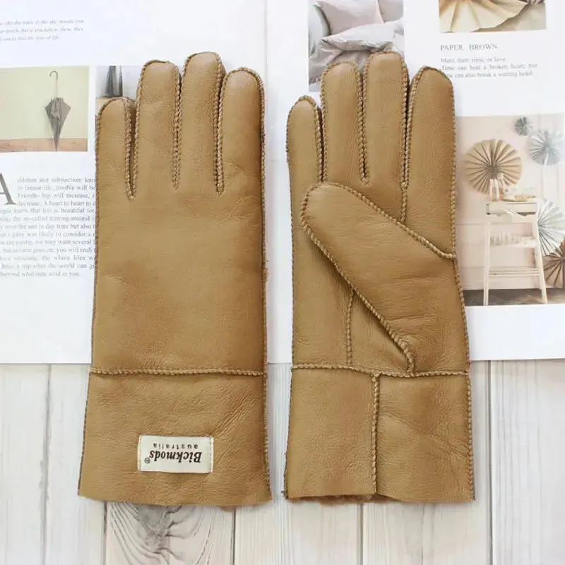 Women's fur Sheep Skin gloves Leather color warm winter wool lining wind and cold gloves