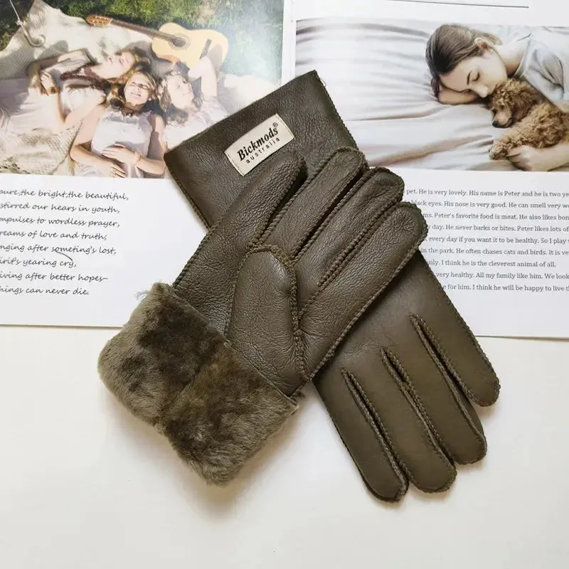 Women's fur Sheep Skin gloves Leather color warm winter wool lining wind and cold gloves