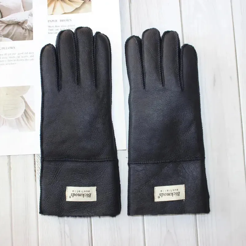 Women's fur Sheep Skin gloves Leather color warm winter wool lining wind and cold gloves