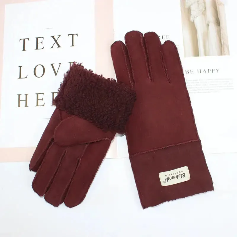 Women's fur Sheep Skin gloves Leather color warm winter wool lining wind and cold gloves